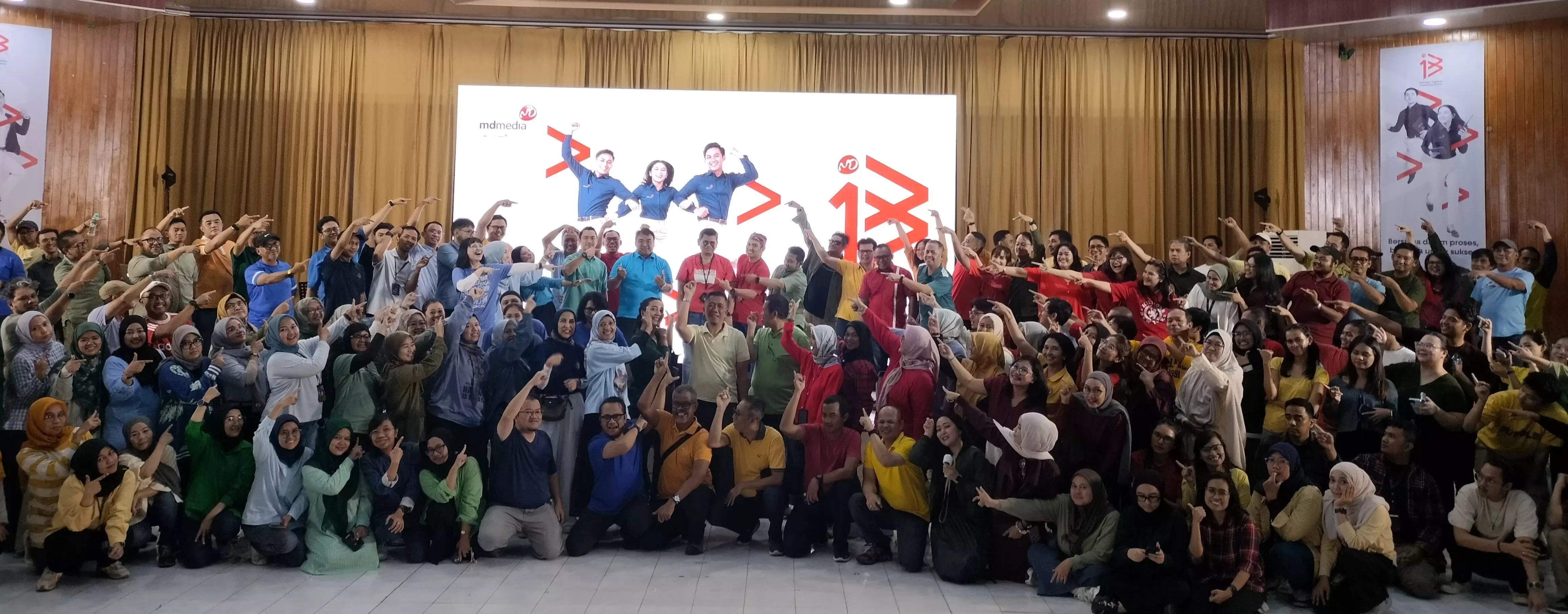 Kemeriahan acara perayaan HUT ke-13 MDMedia yang mengusung tema penguatan kebersamaan dan semangat kolaborasi seluruh tim.